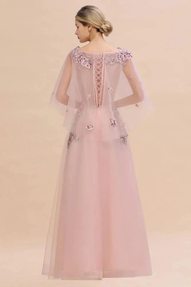 Elegant Tulle A-line Floral Wedding Dress Puffy Long Sleeves Evening Party Dress by misshow.com