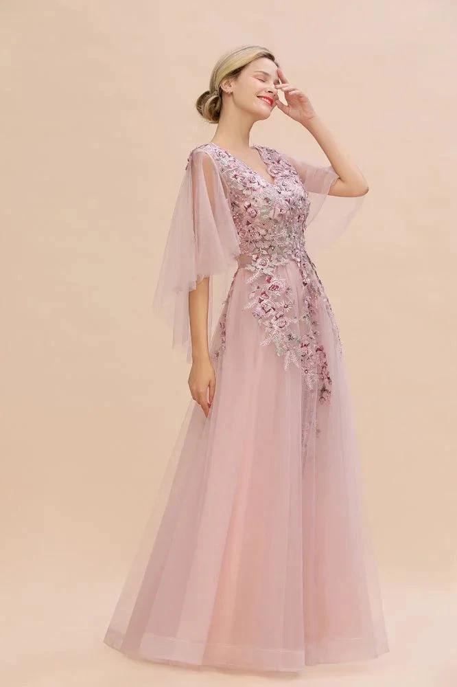 Elegant Tulle A-line Floral Wedding Dress Puffy Long Sleeves Evening Party Dress by misshow.com
