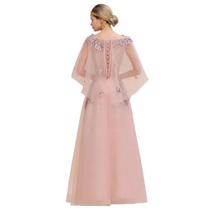 Elegant Tulle A-line Floral Wedding Dress Puffy Long Sleeves Evening Party Dress by misshow.com