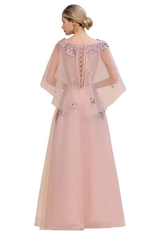 Elegant Tulle A-line Floral Wedding Dress Puffy Long Sleeves Evening Party Dress by misshow.com