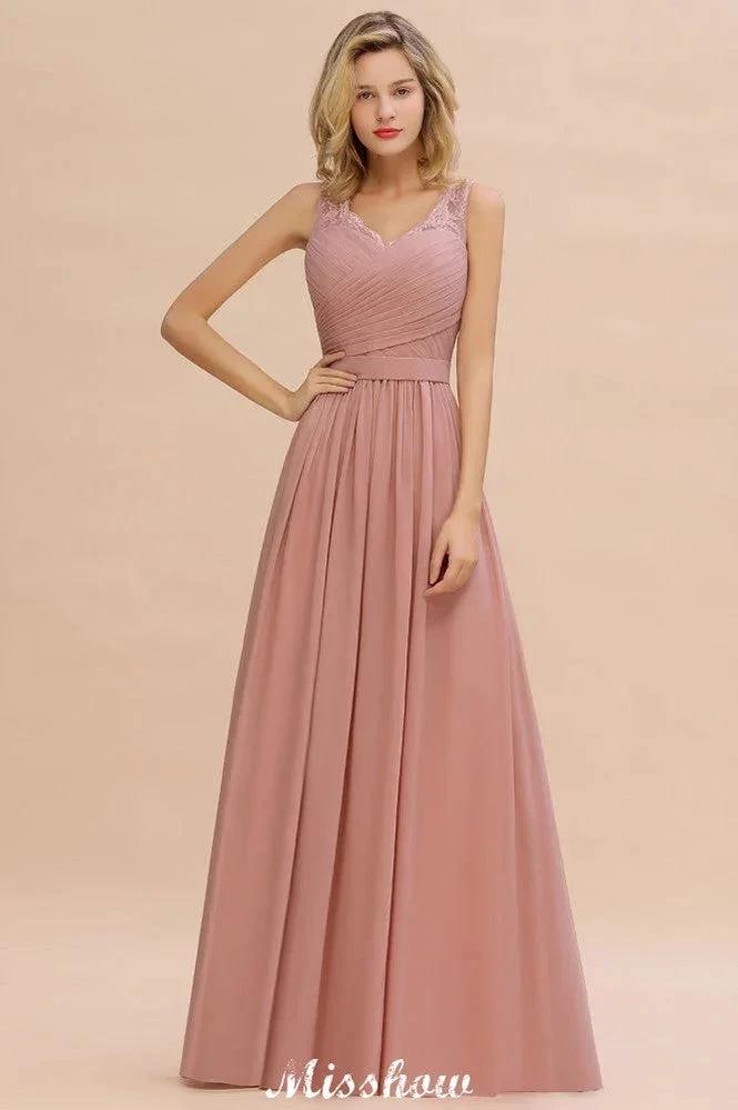 Elegant V-Neck A-line Evening Maxi Dress Bridesmaid Dress Sleeveless Styles by misshow.com