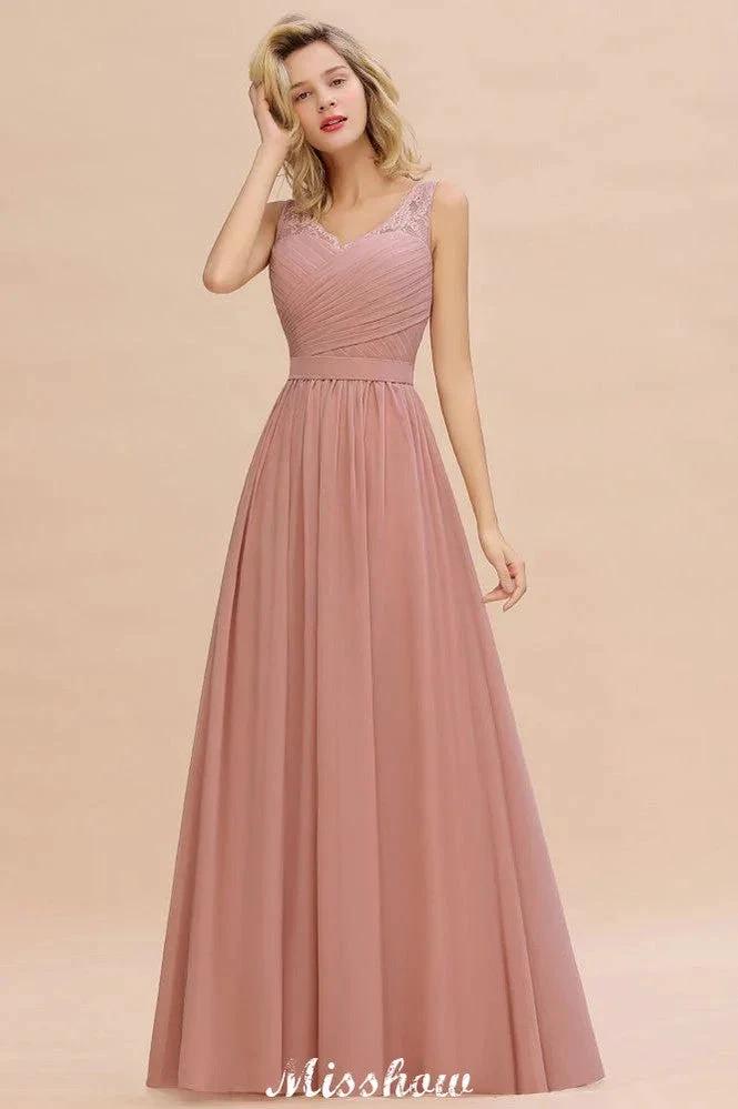 Elegant V-Neck A-line Evening Maxi Dress Bridesmaid Dress Sleeveless Styles by misshow.com