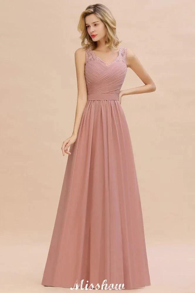 Elegant V-Neck A-line Evening Maxi Dress Bridesmaid Dress Sleeveless Styles by misshow.com