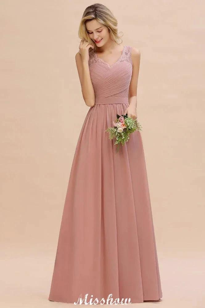 Elegant V-Neck A-line Evening Maxi Dress Bridesmaid Dress Sleeveless Styles by misshow.com