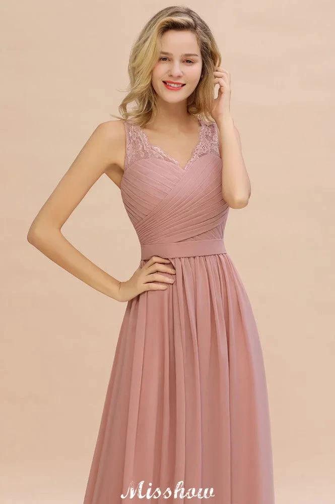 Elegant V-Neck A-line Evening Maxi Dress Bridesmaid Dress Sleeveless Styles by misshow.com