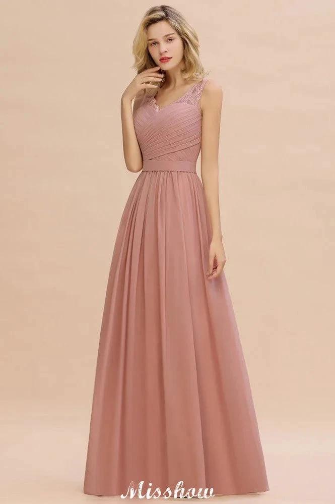 Elegant V-Neck A-line Evening Maxi Dress Bridesmaid Dress Sleeveless Styles by misshow.com