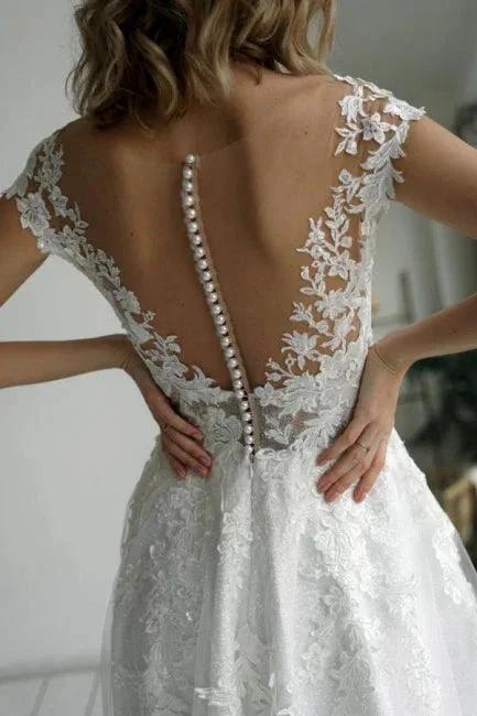 Elegant V-Neck A-Line Sleeveless Wedding Dresses With Lace by misshow.com
