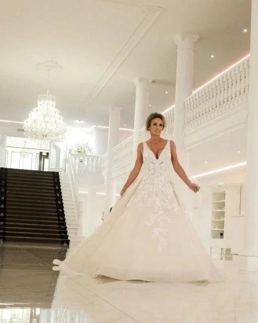 Elegant V-Neck A-line Wedding Dresses with Lace by misshow.com