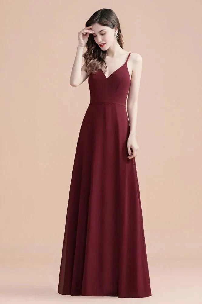 Elegant V-Neck Chiffon Aline Bridesmaid Dress Sleeveless Evening Prom Maxi Dress by misshow.com
