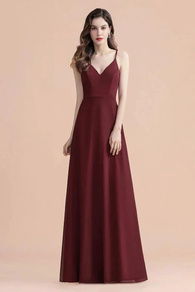 Elegant V-Neck Chiffon Aline Bridesmaid Dress Sleeveless Evening Prom Maxi Dress by misshow.com