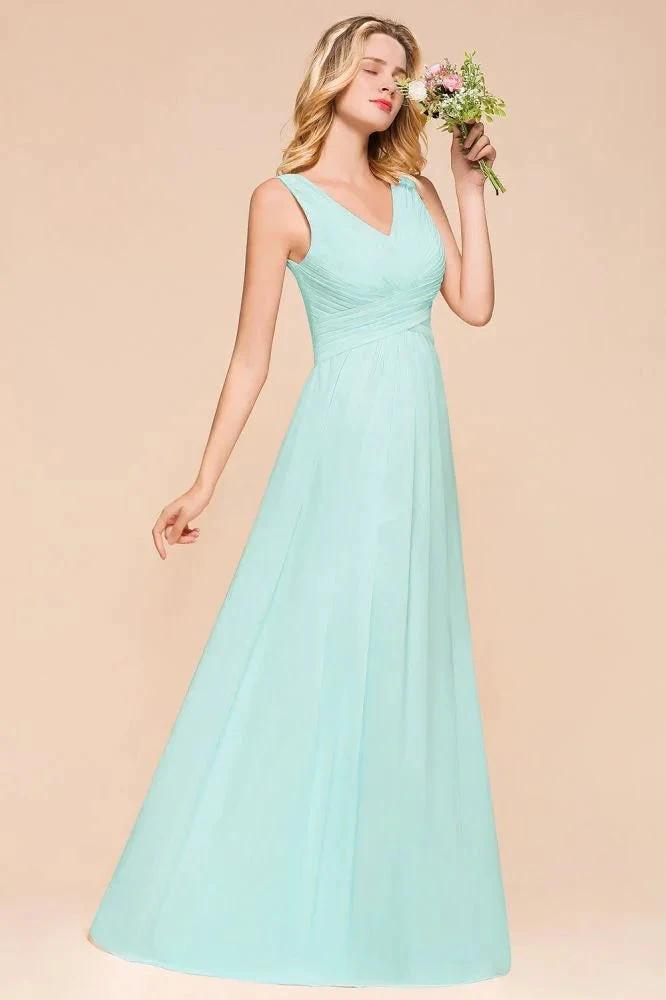 Elegant V-Neck Chiffon Bridesmaid Dress A-line Maxi Wedding Party Dress by misshow.com
