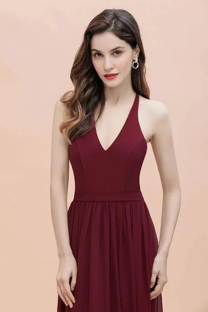 Elegant V-Neck Chiffon Bridesmaid Dress Backless aline Party Dress with Sequins by misshow.com