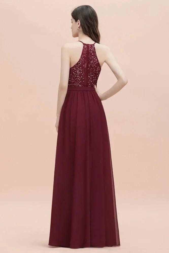 Elegant V-Neck Chiffon Bridesmaid Dress Backless aline Party Dress with Sequins by misshow.com