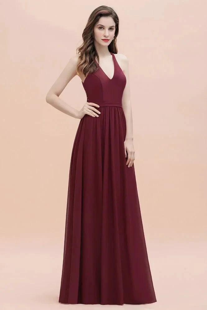 Elegant V-Neck Chiffon Bridesmaid Dress Backless aline Party Dress with Sequins by misshow.com