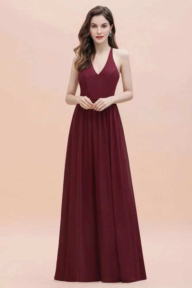 Elegant V-Neck Chiffon Bridesmaid Dress Backless aline Party Dress with Sequins by misshow.com