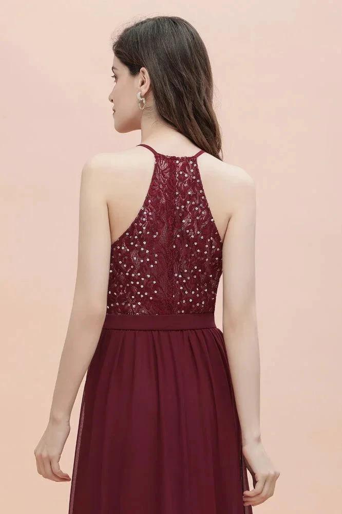 Elegant V-Neck Chiffon Bridesmaid Dress Backless aline Party Dress with Sequins by misshow.com