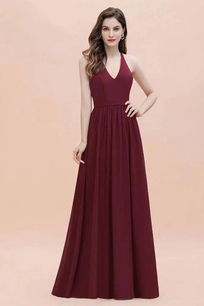 Elegant V-Neck Chiffon Bridesmaid Dress Backless aline Party Dress with Sequins by misshow.com