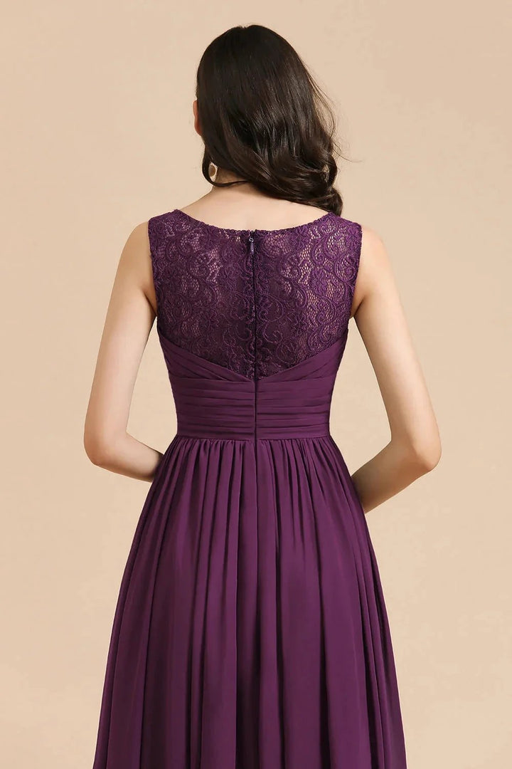 Elegant V-Neck Ruffle A-line Chiffon Lace Bridesmaid Dresses by misshow.com