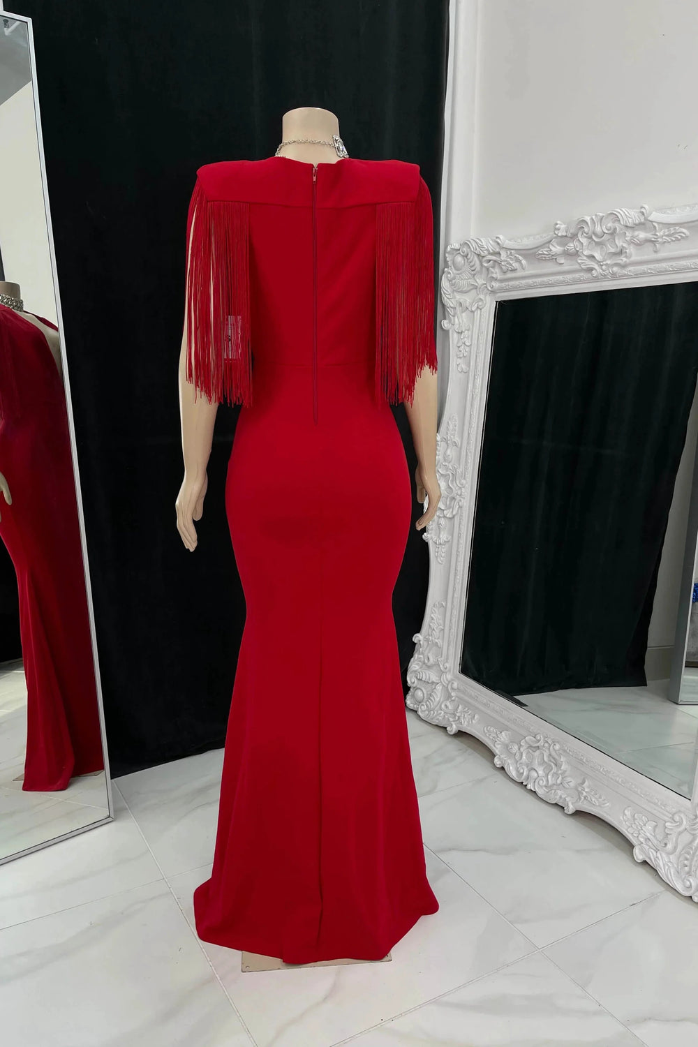 Elegant V-neck Sleeveless Mermaid Prom Dress With Tassels by misshow.com