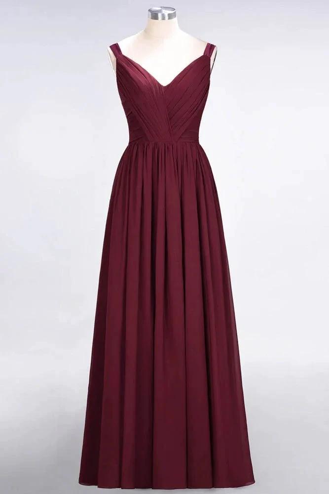 Elegant V-Neck Strap Backless Ruffles Chiffon Floor-Length Bridesmaid Dress by misshow.com
