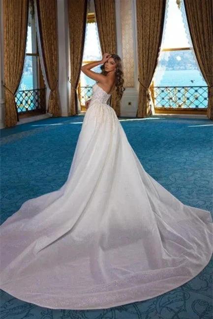 Elegant White Long A-Line Sleeveless Wedding Dresses With Lace by misshow.com