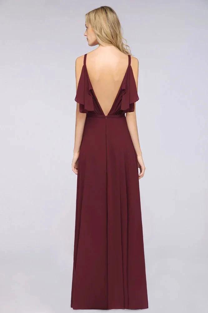 Elgant Ruffles Chiffon Floor-Length Bridesmaid Dress Aline Pearls Sleeveless Wedding Party Dress by misshow.com