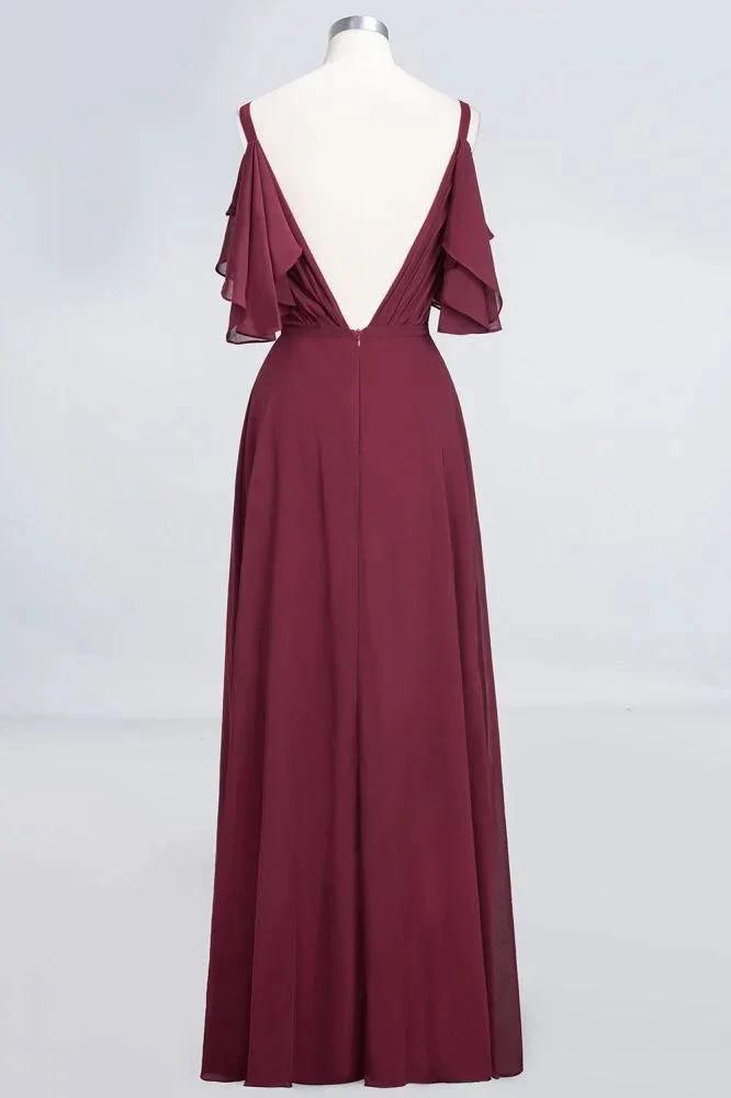 Elgant Ruffles Chiffon Floor-Length Bridesmaid Dress Aline Pearls Sleeveless Wedding Party Dress by misshow.com