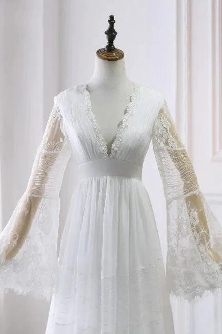 Empire Waist Long Sleeve Lace Tulle Wedding Dress by misshow.com