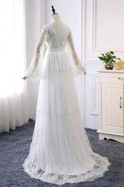 Empire Waist Long Sleeve Lace Tulle Wedding Dress by misshow.com