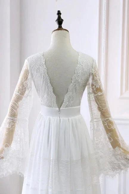 Empire Waist Long Sleeve Lace Tulle Wedding Dress by misshow.com
