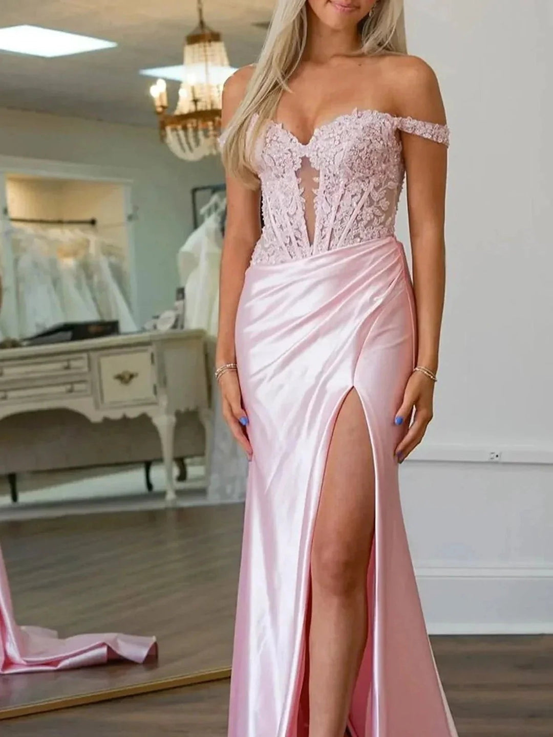 Eseld | Mermaid Sweetheart Pink Satin Long Prom Dresses With Split by KissProm
