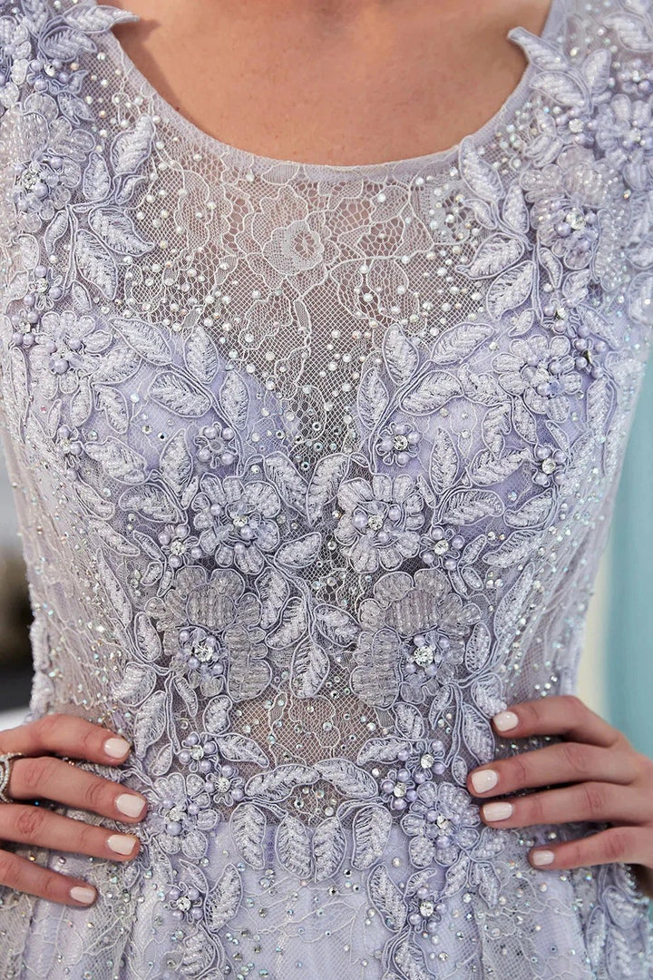 Excellent Long A-line Jewel Tulle Lace Evening Dress by BIZTUNNEL