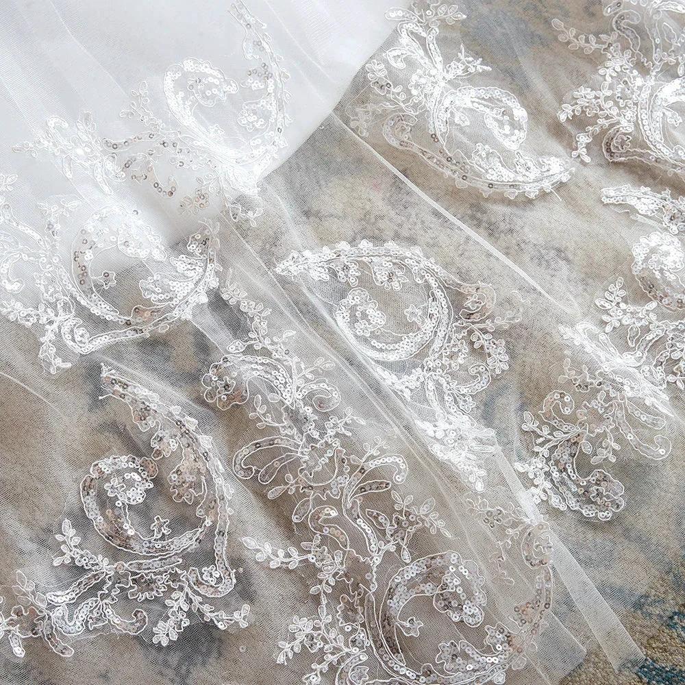 Exquisite Long A-line Appliques Lace Tulle Wedding Dress by BIZTUNNEL