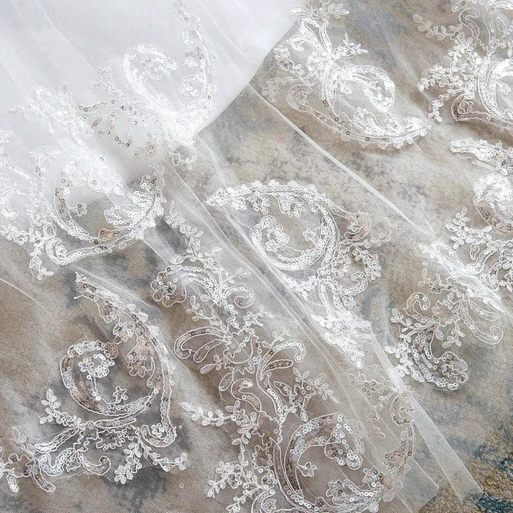 Exquisite Long A-line Appliques Lace Tulle Wedding Dress by BIZTUNNEL
