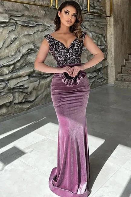 Exquisite Purple Sequins V-neck Sleeveless Floor-length Prom Dresses by misshow.com