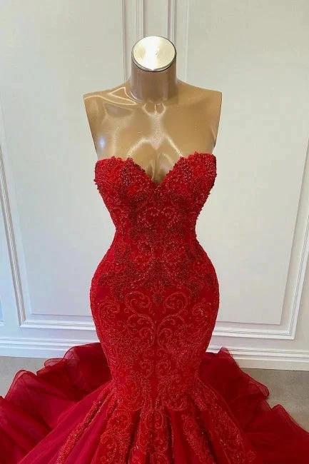 Exquisite Red Sequins Sweetheart Sleeveless Mermaid Prom Dresses by misshow.com