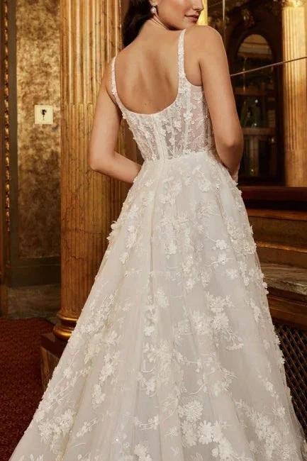 Exquisite Spaghetti Strap Sleeveless A-Line Lace Wedding Dresses with Pattern by misshow.com