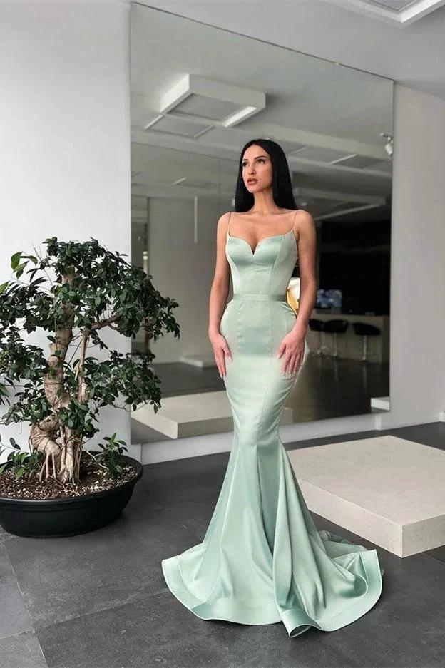 Long Mermaid Sweetheart Spaghetti Straps Satin Formal Prom Dress by BIZTUNNEL