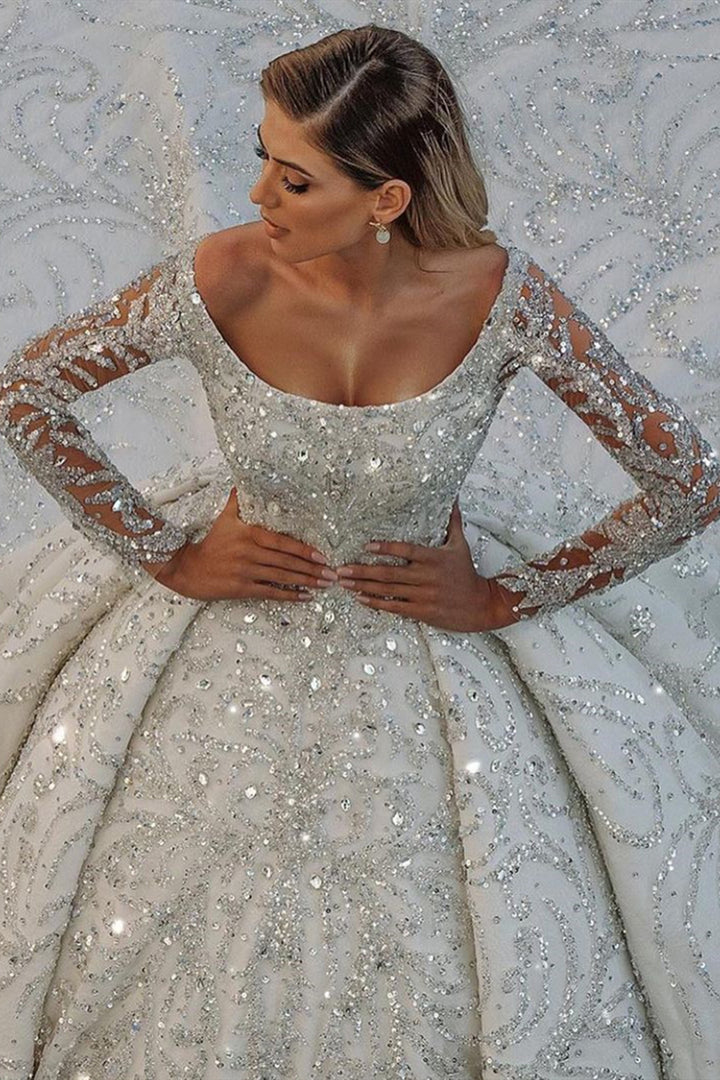 Bmbridal Long Sleeve Ball Gown Wedding Dress With Beads