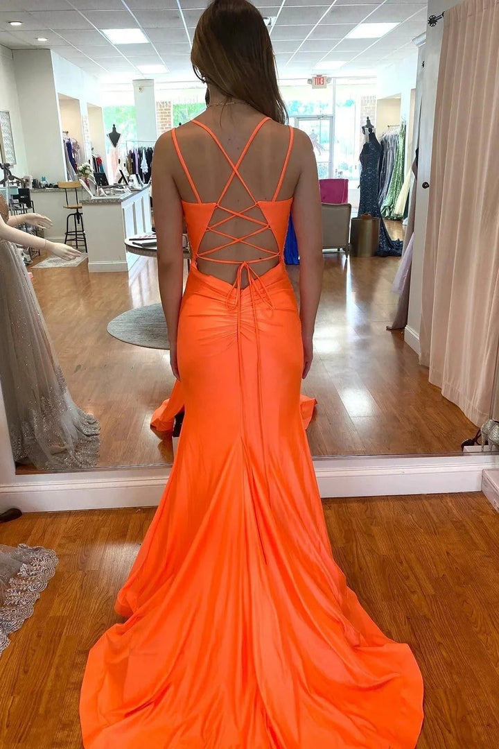 Orange Mermaid Long Prom Dresses Formal Evening Gowns Y486 by simplepromdress