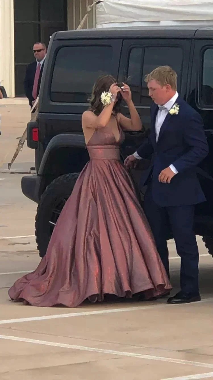 Stunning A-line Spaghetti Straps V Neck Prom Dress Charming Evening Dress Y485 by simplepromdress