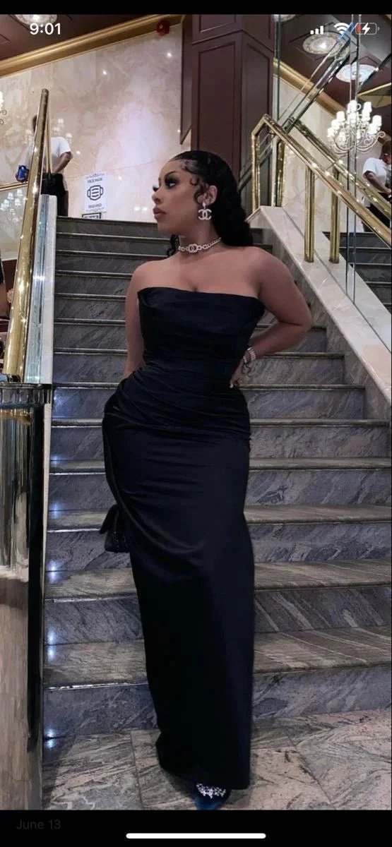Strapless Black Long Evening Dress Classic Black Evening Gown Y475 by simplepromdress