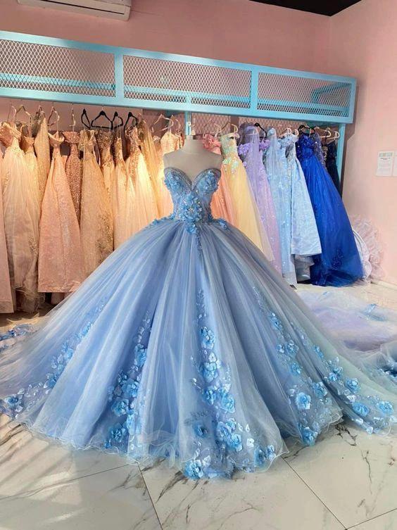 Sky Blue Sweetheart Quinceanera Dress with Appliques Sweet 16 Dress Ball Gown Y1872 by simplepromdress