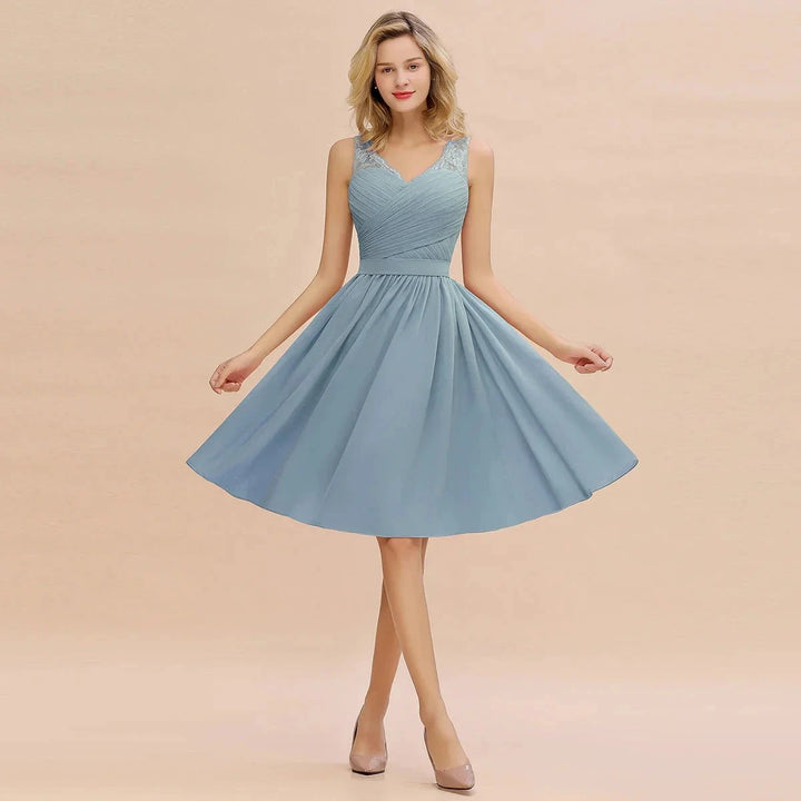 Fabulous A-Line V-Neck Sleeveless Satin Short Bridesmaid Dresses by misshow.com