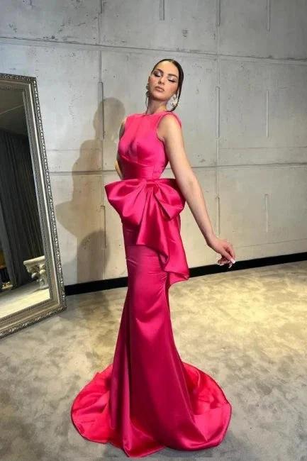 Fabulous Column Satin Scoop Sleeveless Prom Dresses With Bow-Knot by misshow.com