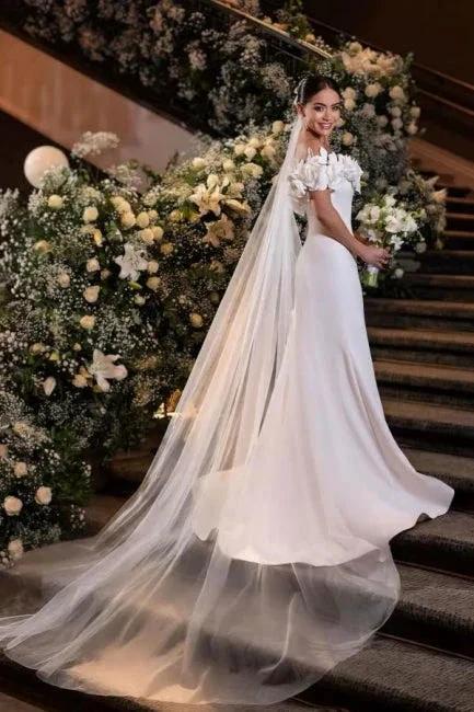 Fabulous Mermaid Satin Off-The-Shoulder Sleeveless White Wedding Dress by misshow.com