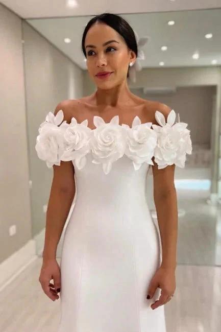 Fabulous Mermaid Satin Off-The-Shoulder Sleeveless White Wedding Dress by misshow.com