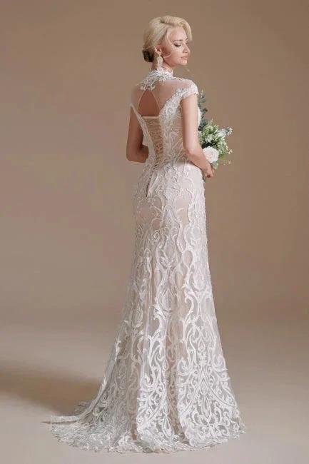 Fabulous Off-the-shoulder Sleeveless Mermaid Floor-Length Lace Wedding Dresses with Pattern by misshow.com