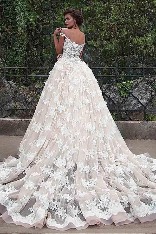 Fantastic Tulle Bateau Neckline Ball Gown Wedding Dresses With Lace WD185 by pgmdress