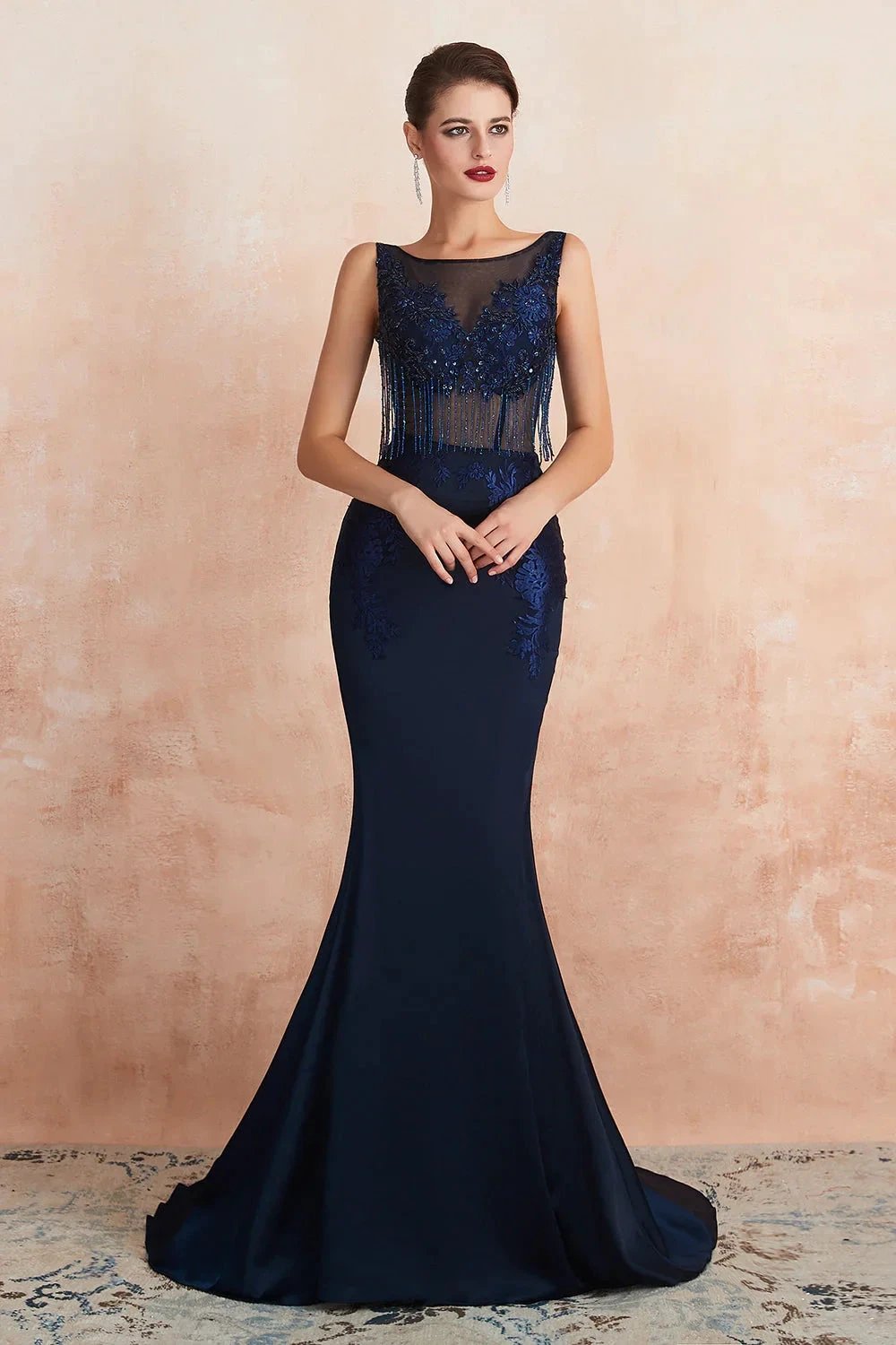 Fascinating Long Mermaid Jewel Satin Evening Dress by BIZTUNNEL